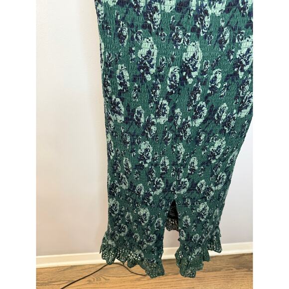 Free People Mckenna Dobby Midi Dress Stretch Dark Romantic Sz S Green Floral - Picture 10 of 14